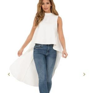 NWT White BACK RUFFLE SLEEVELESS HI-LOW TOP  Size Large